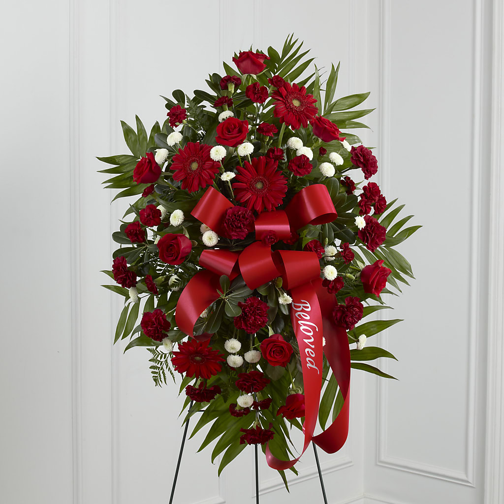 Treasured Memories Standing Spray – Holtschlag Florist, Quincy IL