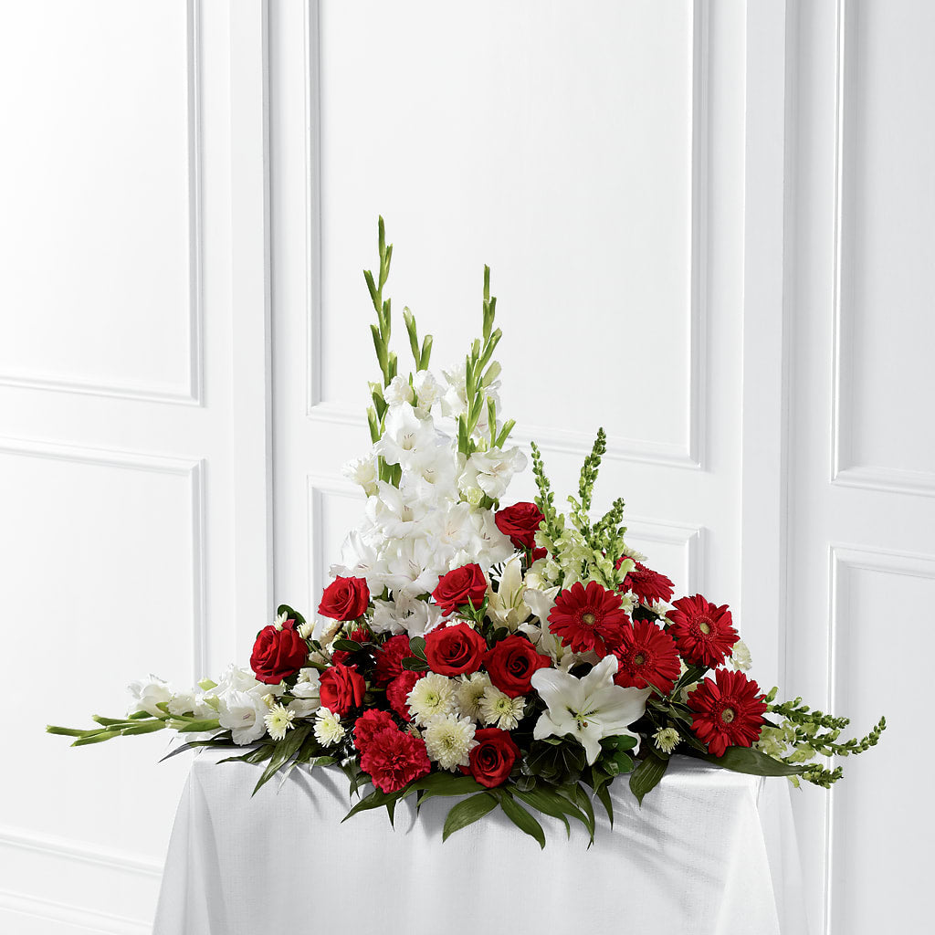 Crimson & White Arrangement – Holtschlag Florist, Quincy IL