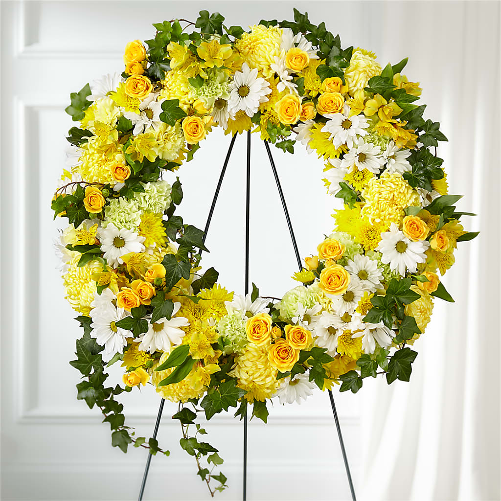Golden Remembrance Wreath – Holtschlag Florist, Quincy IL