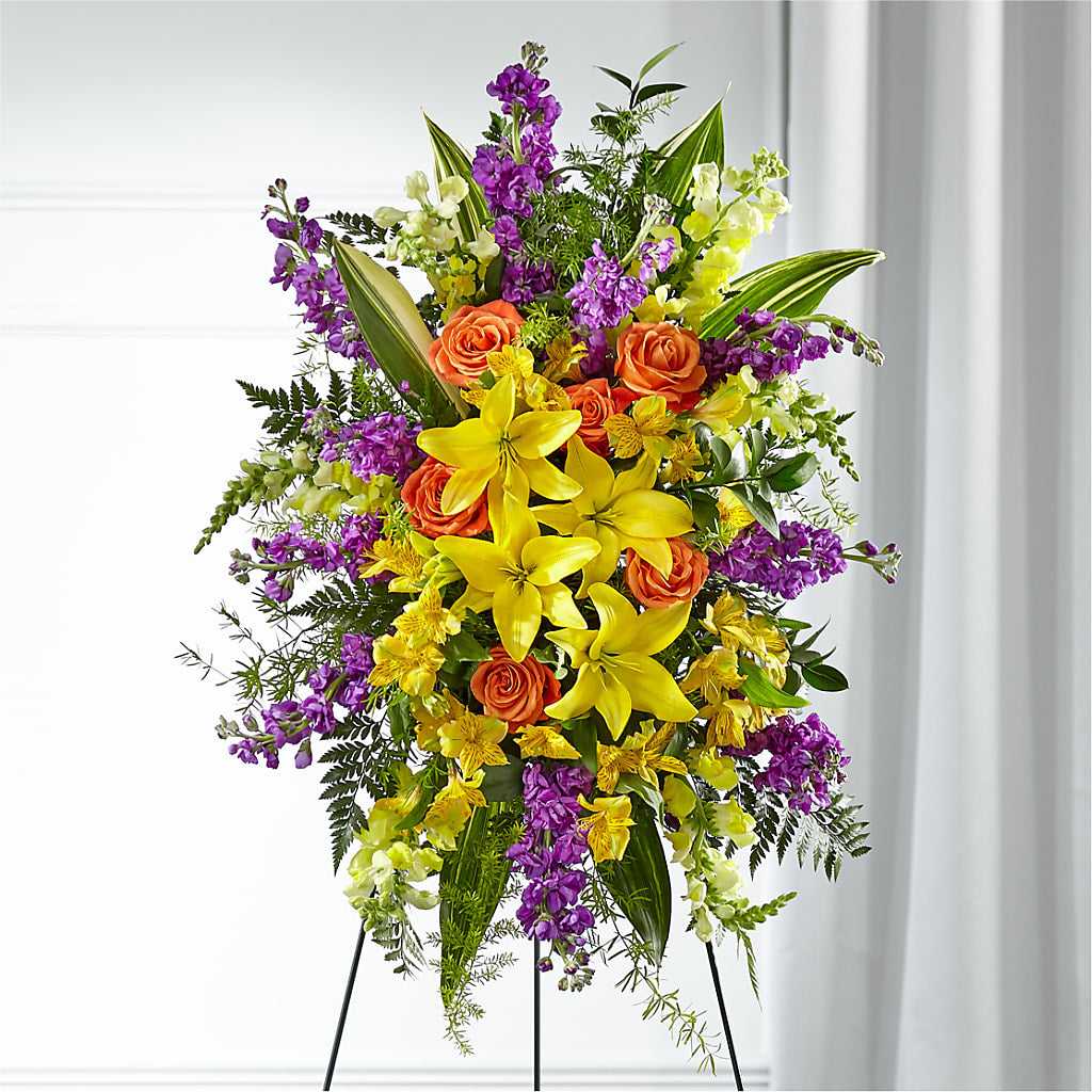 Thoughtful Prayers Standing Spray – Holtschlag Florist, Quincy IL