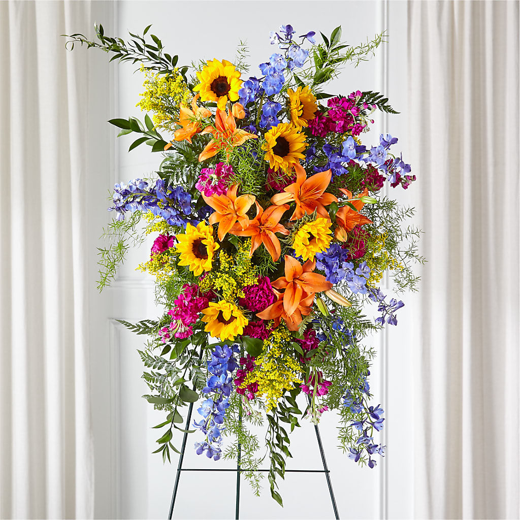 Sunlit Memories Standing Spray (Standard) – Holtschlag Florist, Quincy IL