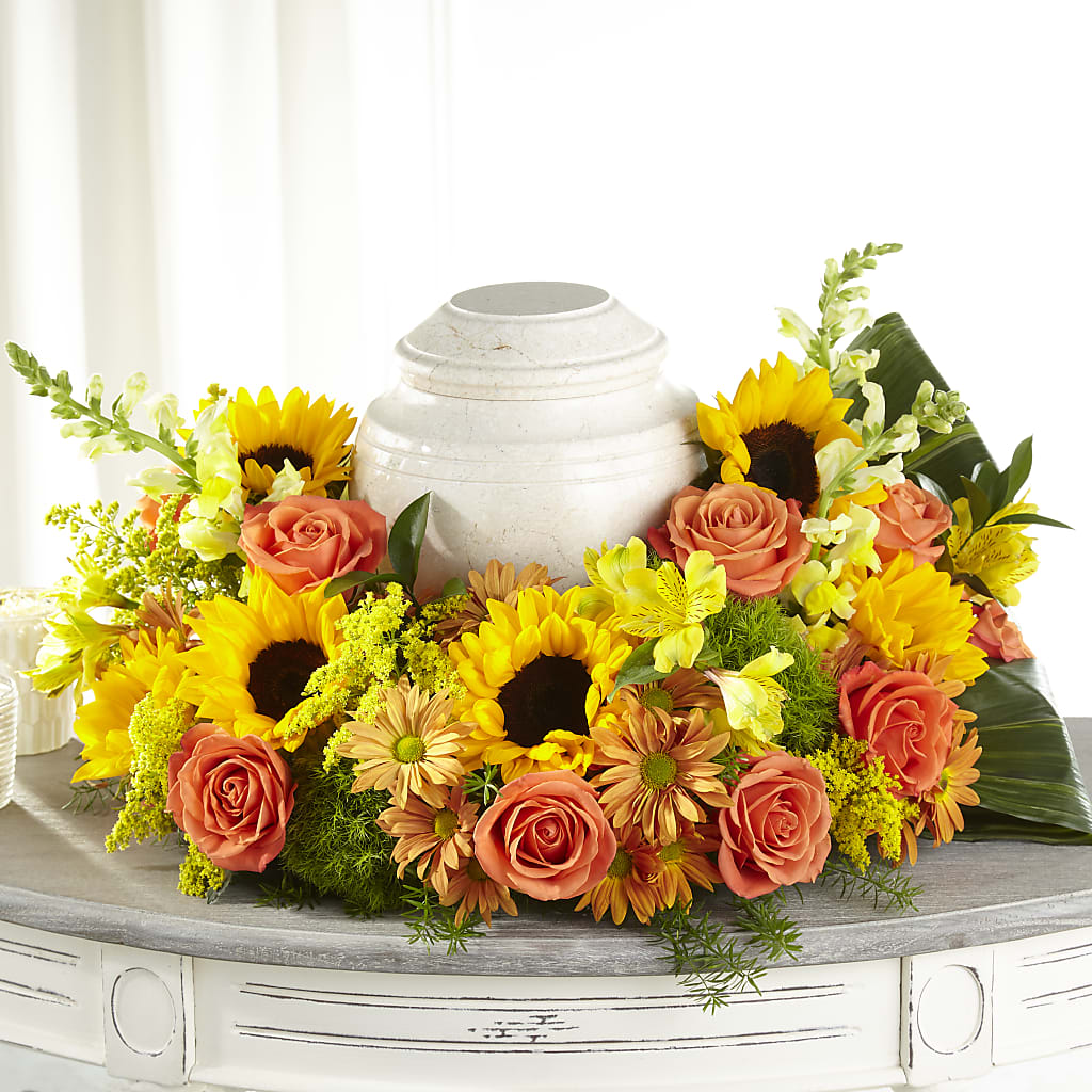 Faithful Sunflower Cremation Adornment – Holtschlag Florist, Quincy IL