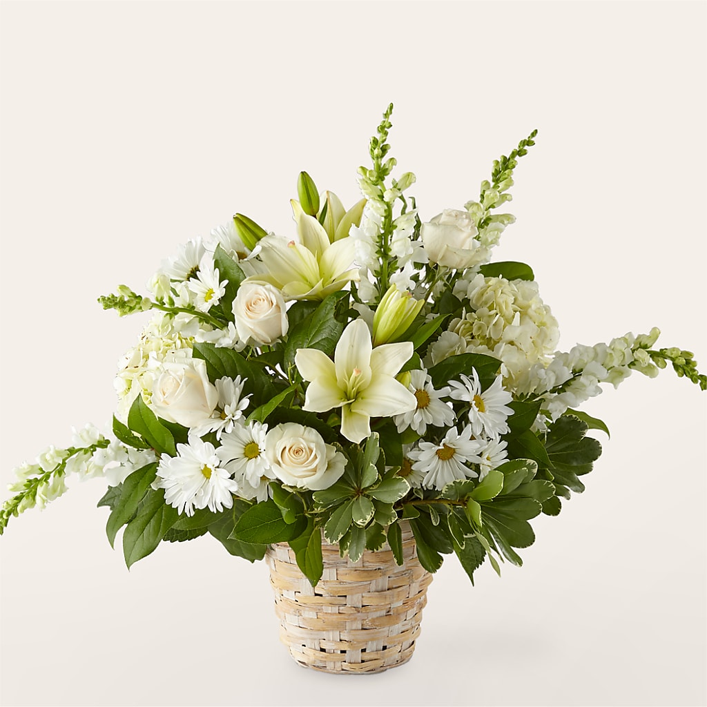 Ivory Elegance Floral Basket – Holtschlag Florist, Quincy IL