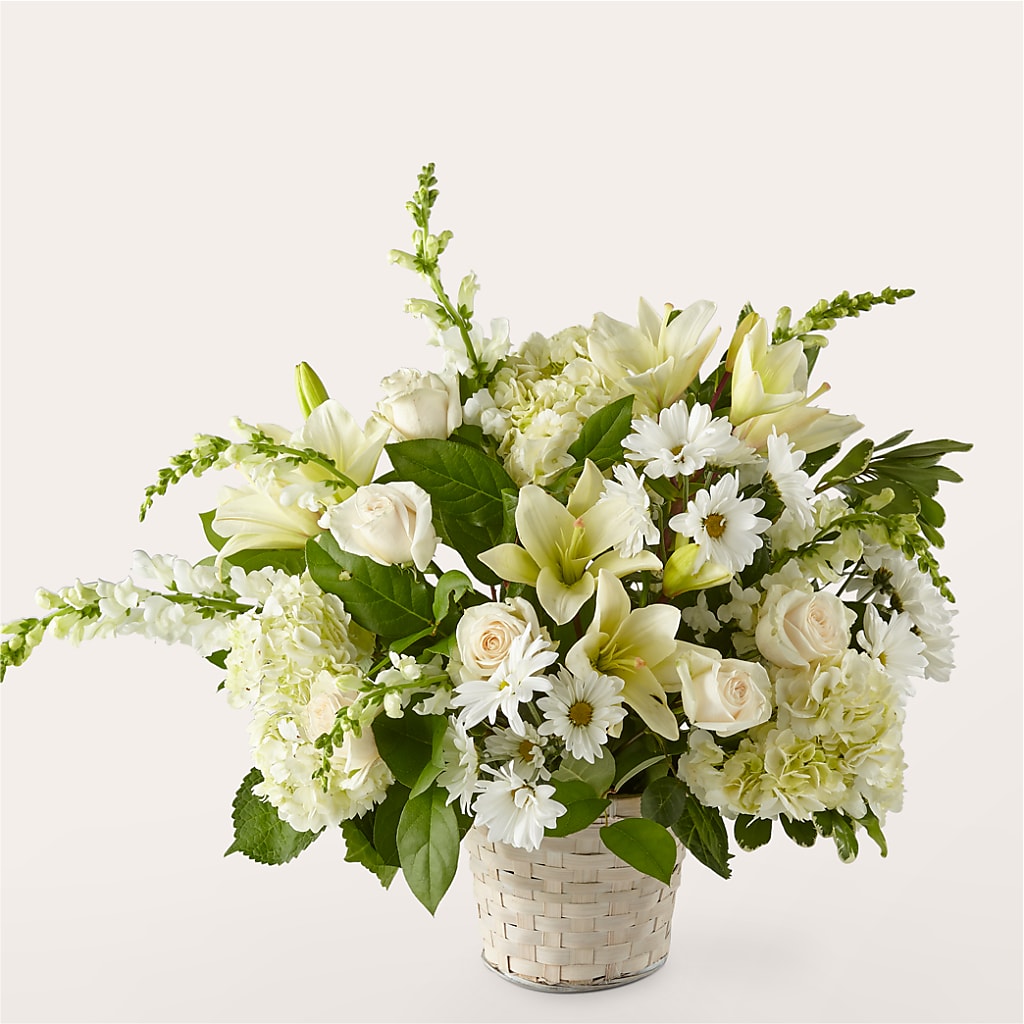 Ivory Elegance Floral Basket – Holtschlag Florist, Quincy IL