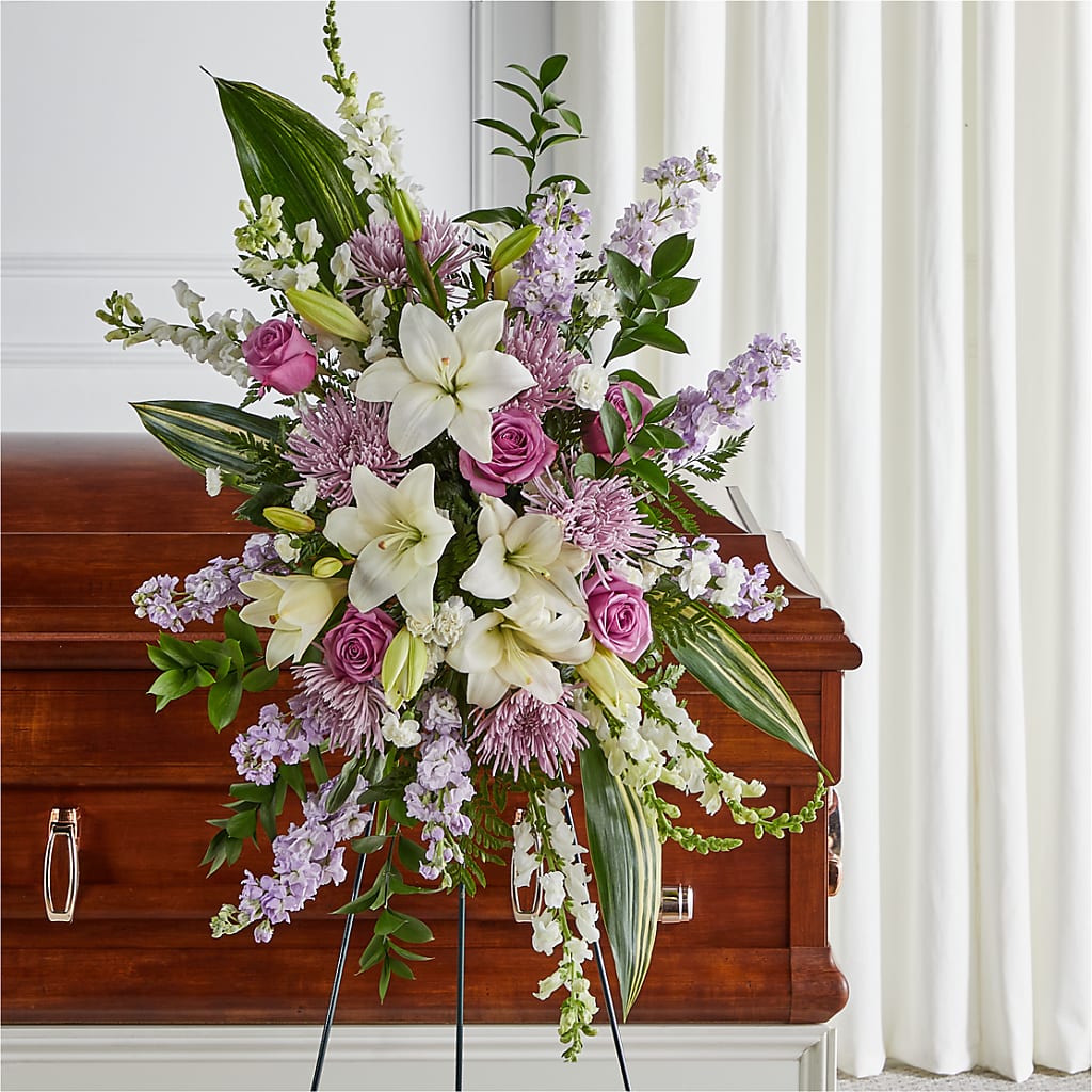 Grateful Hearts Standing Spray – Holtschlag Florist, Quincy IL