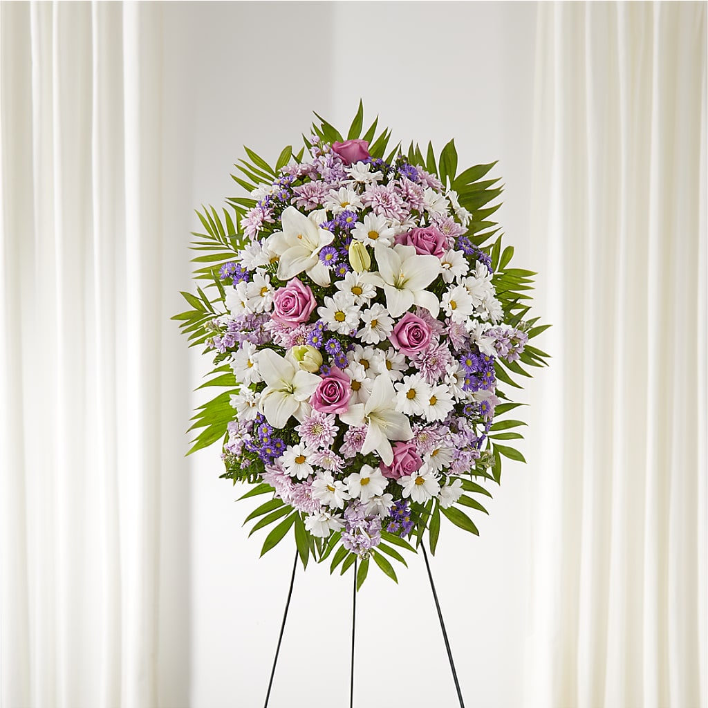 Surrounded by Love Standing Spray – Holtschlag Florist, Quincy IL