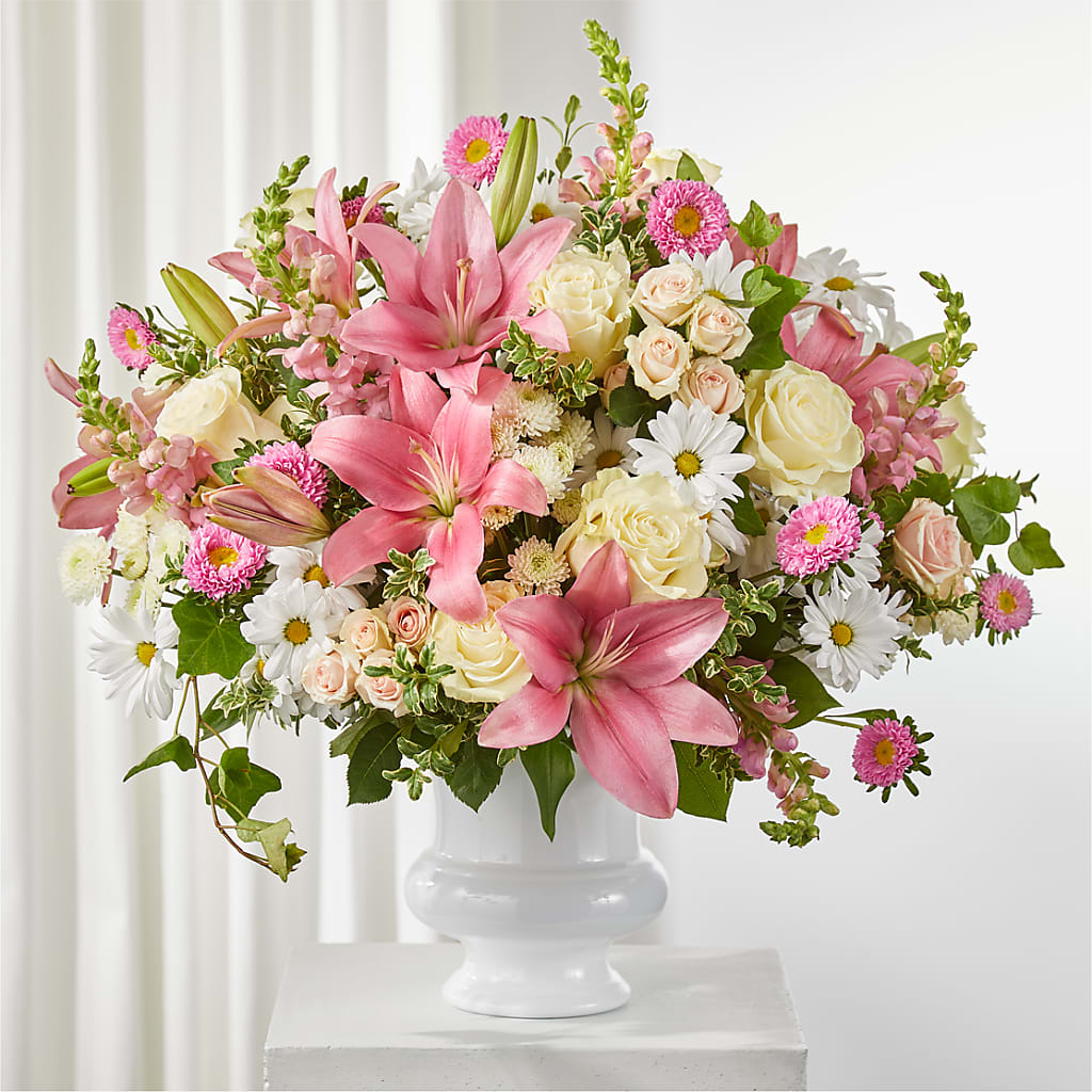 Empathetic Blooms Urn Arrangement – Holtschlag Florist, Quincy IL
