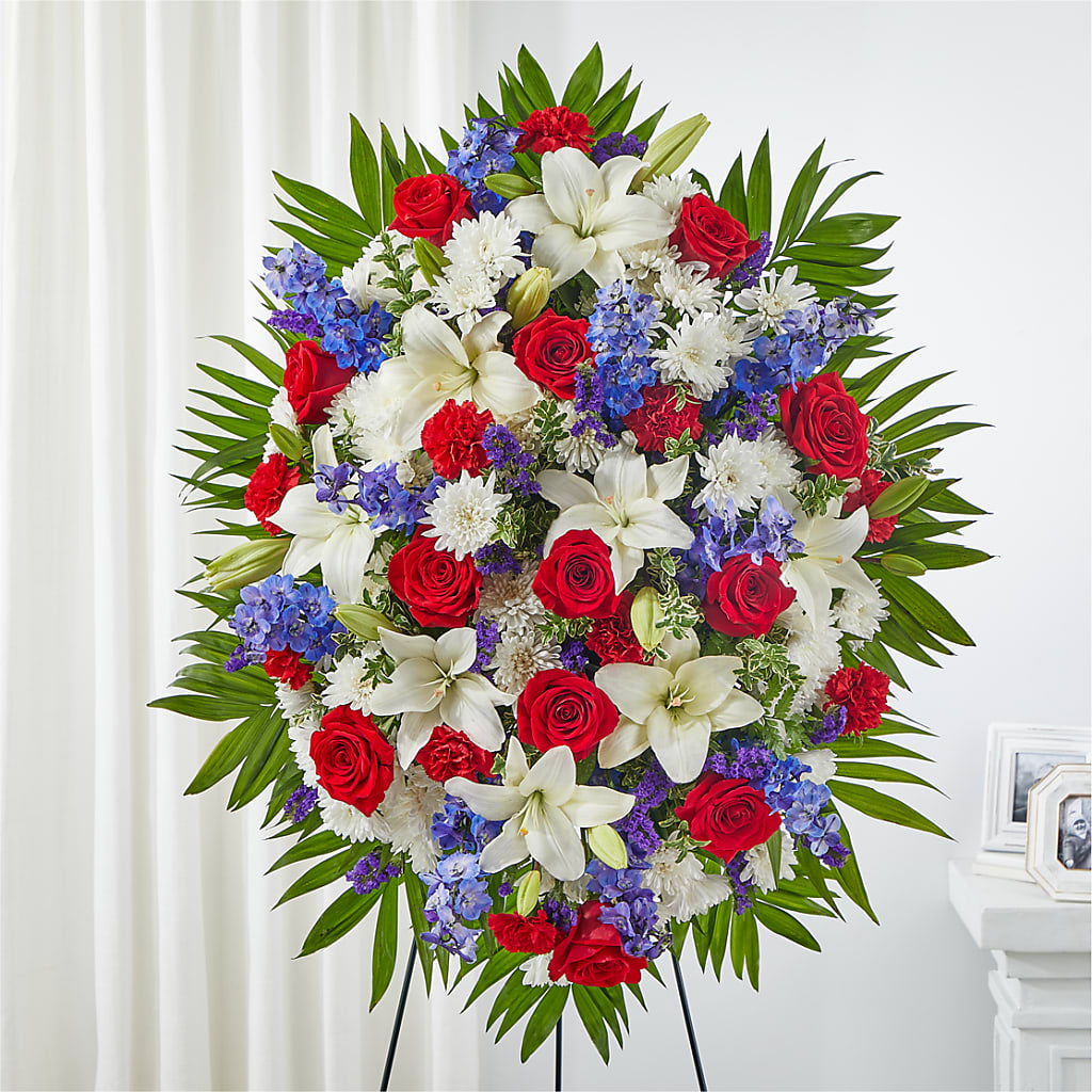 Cherished Service Standing Spray – Holtschlag Florist, Quincy IL