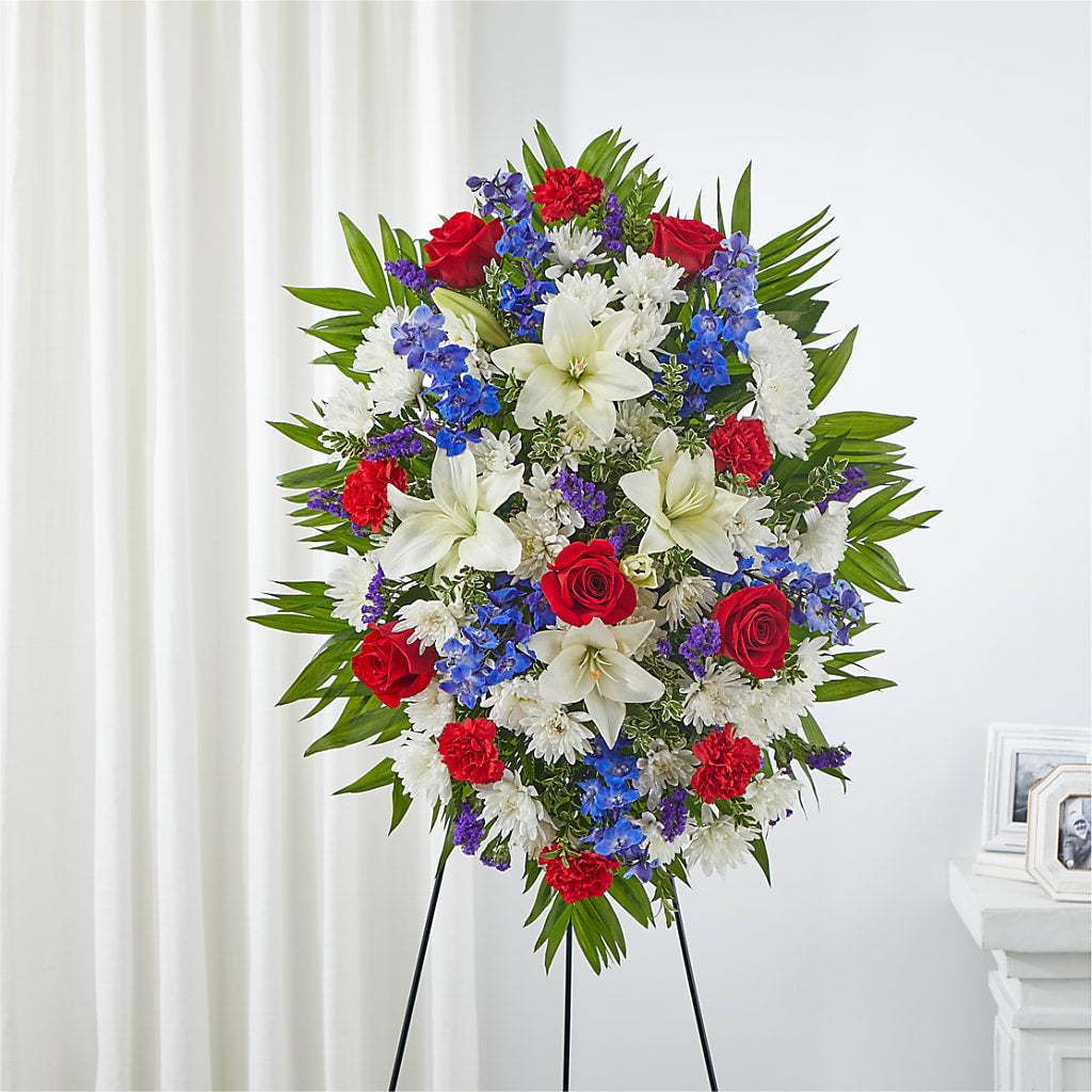 Cherished Service Standing Spray – Holtschlag Florist, Quincy IL