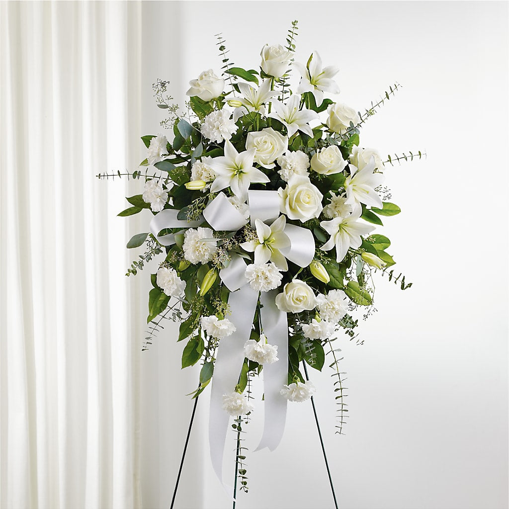 With Care Standing Spray – Holtschlag Florist, Quincy IL