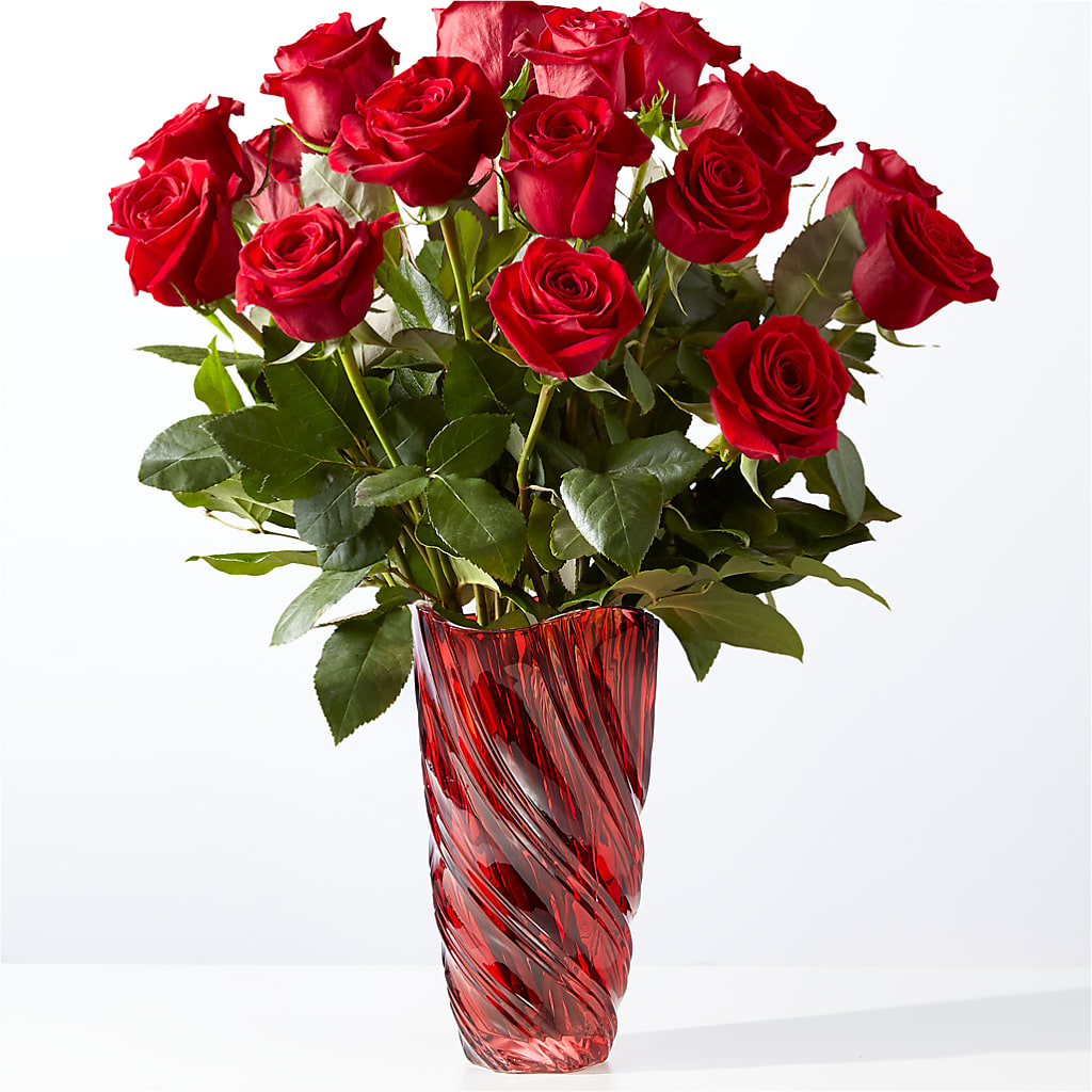 Classic Love Red Rose Bouquet with Luxe Swirl Vase – Holtschlag Florist, Quincy IL