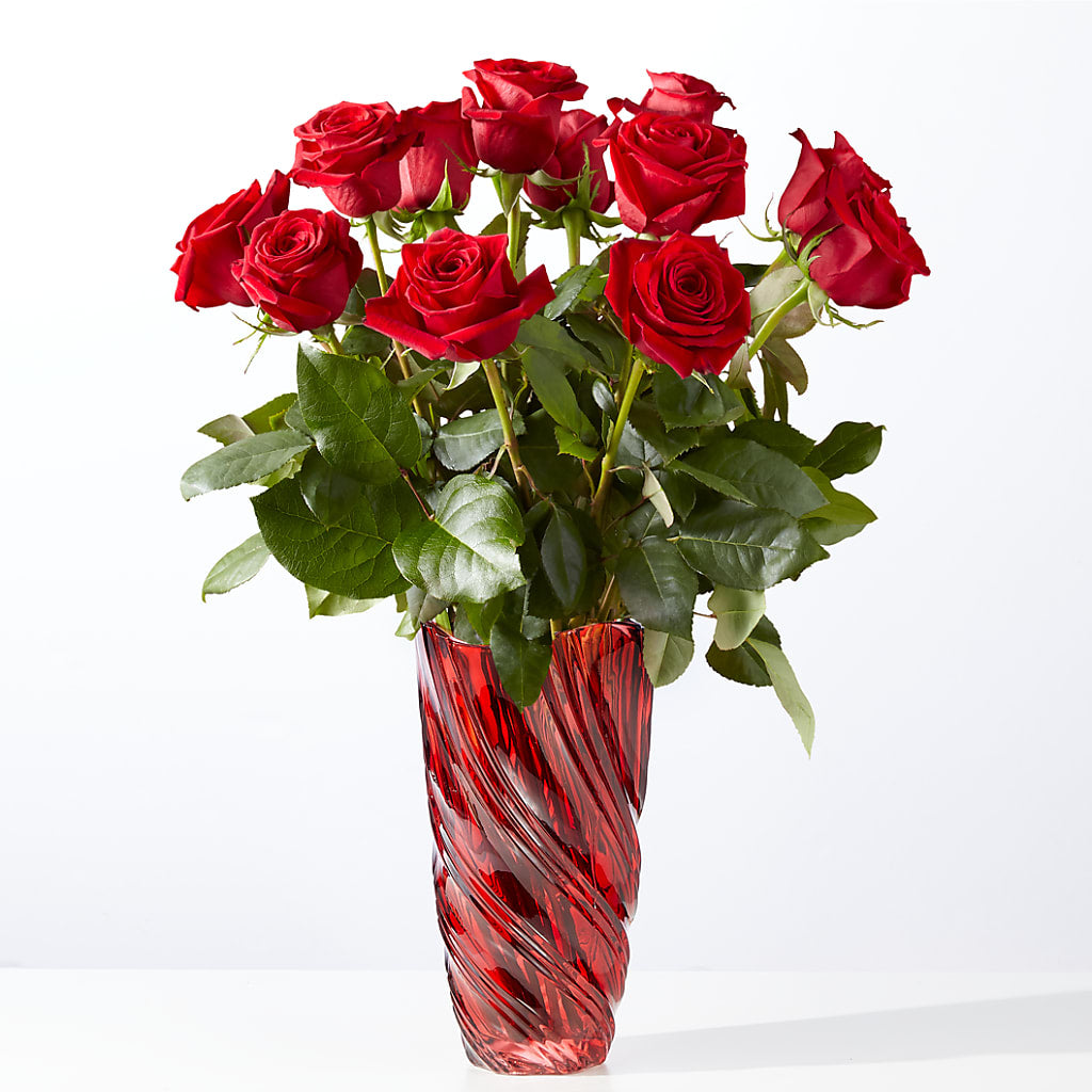 Classic Love Red Rose Bouquet with Luxe Swirl Vase – Holtschlag Florist, Quincy IL