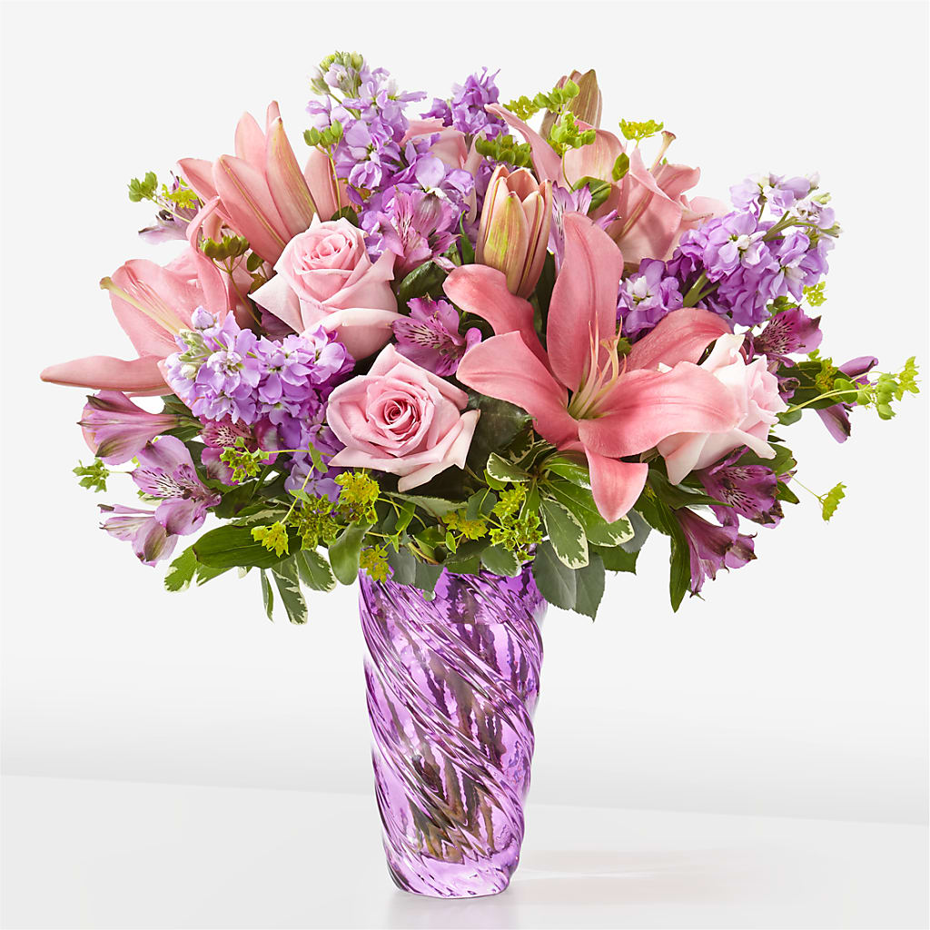 Precious Petals Bouquet with Luxe Swirl Vase – Holtschlag Florist, Quincy IL