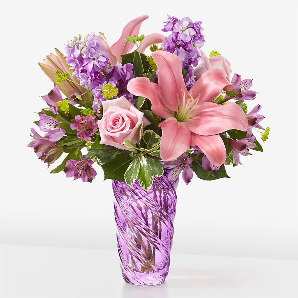 Precious Petals Bouquet with Luxe Swirl Vase – Holtschlag Florist, Quincy IL