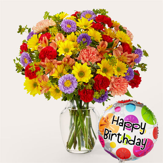 Kaleidoscope Bouquet with Birthday Balloon –  Holtschlag Florist, Quincy IL