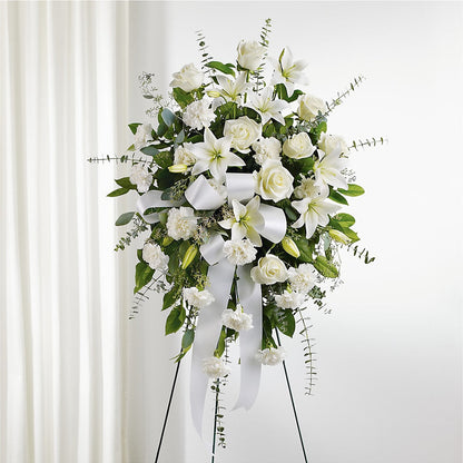 With Care Standing Spray –  Holtschlag Florist, Quincy IL