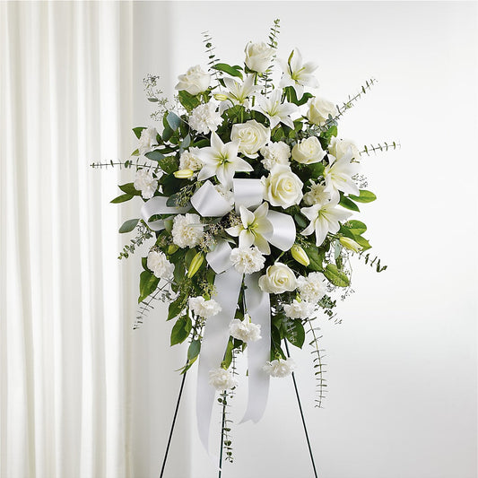 With Care Standing Spray –  Holtschlag Florist, Quincy IL