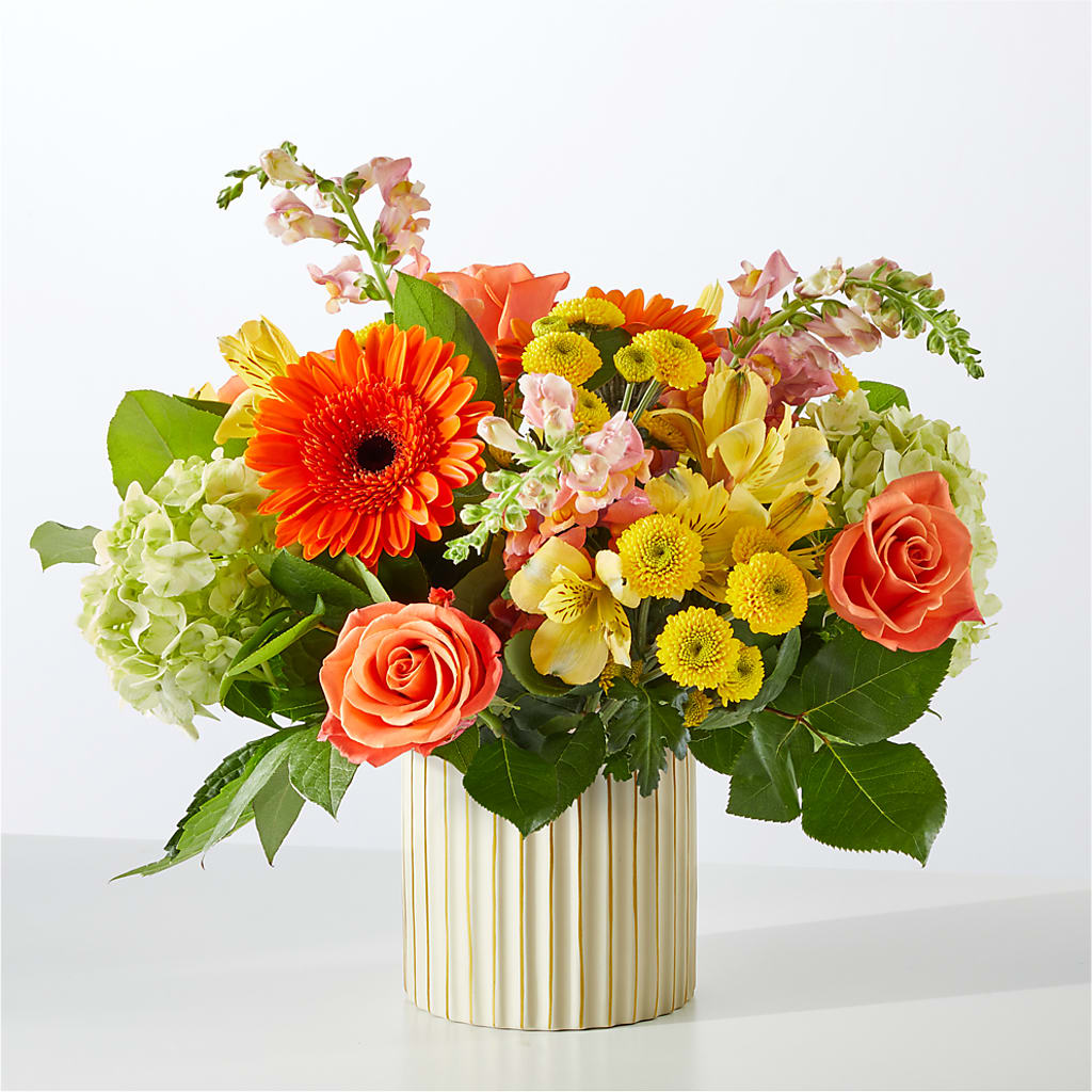 Autumn Sunshine Bouquet with Ivory Vase –  Holtschlag Florist, Quincy IL