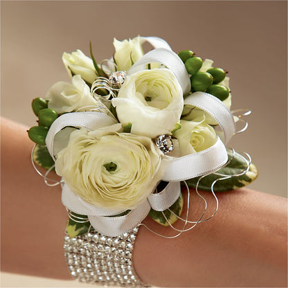 White Wedding Corsage –  Holtschlag Florist, Quincy IL